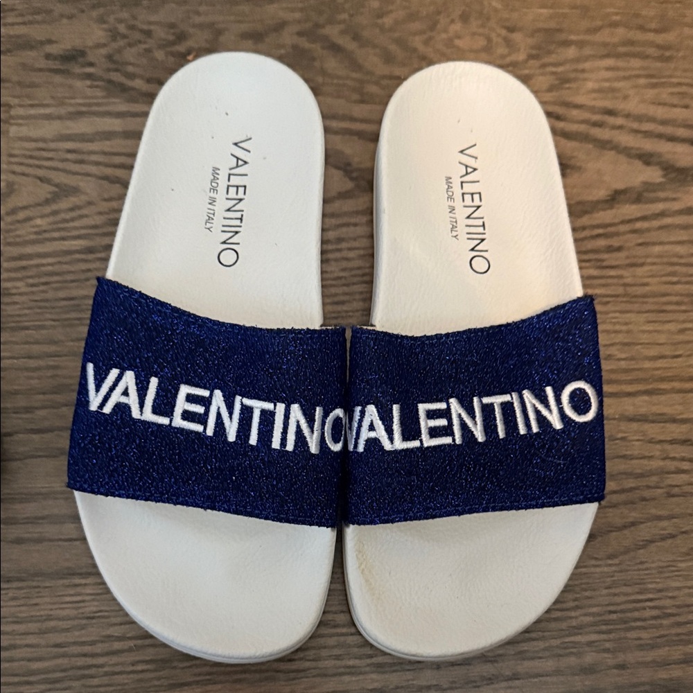Valentino Navy and White Logo Slides